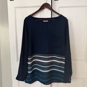 LOFT Navy with White/Blues Striped Blouse